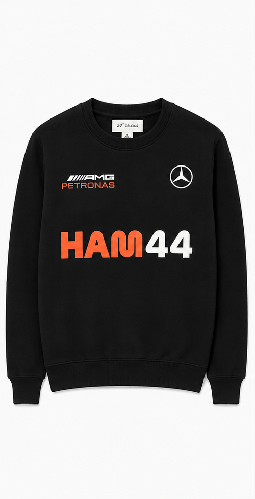 Black AMG Petronas HAM44 sweatshirt with team and Mercedes-Benz logos