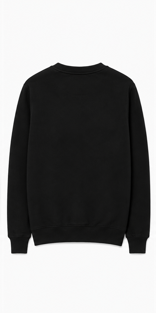 Back view of black sweatshirt with plain design