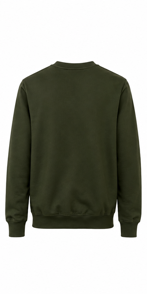 Back view of dark green crewneck sweatshirt