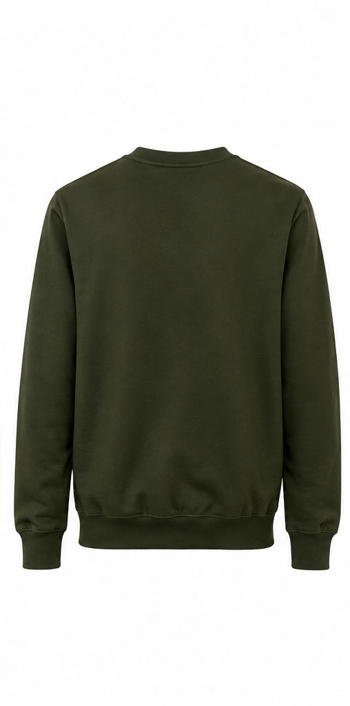 Alternate back view of dark green crewneck sweatshirt