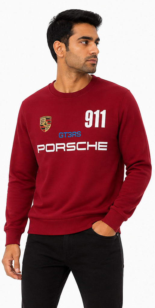 Person wearing red Porsche 911 GT3RS sweatshirt